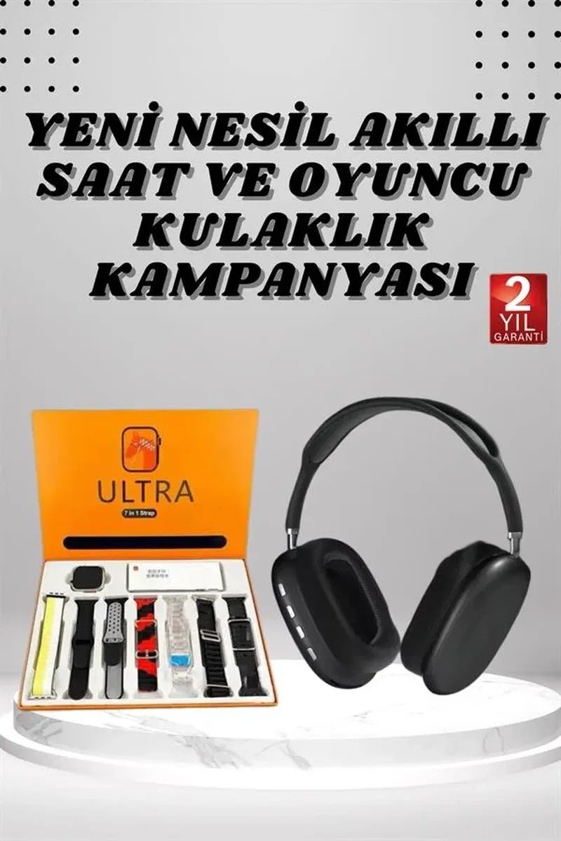 Boyun Bantlı Kulaklık ve 7 Kordonlu Yeni Nesil Akıllı Saat Kampanyası Yüksek Ses Kaliteli görsel 2