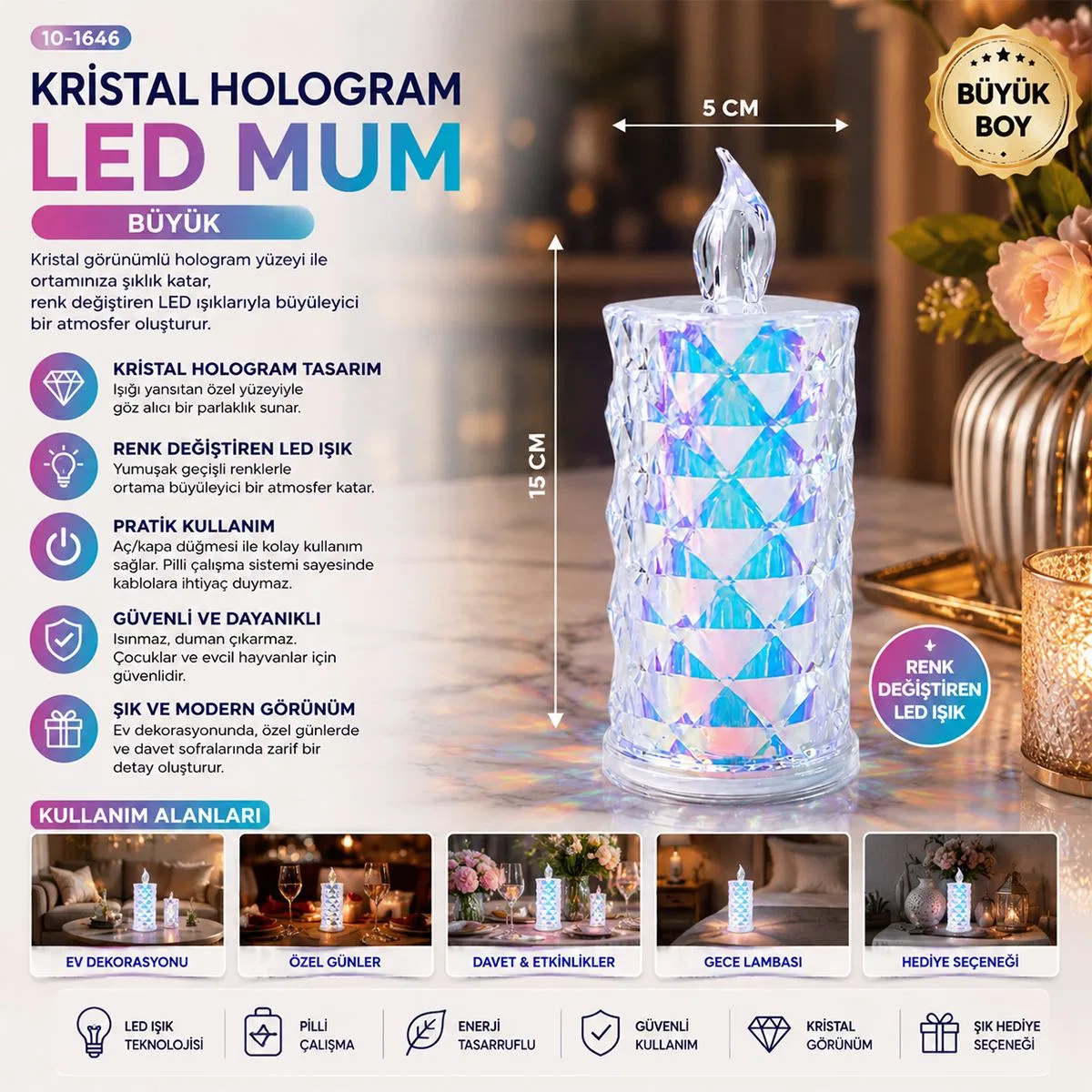 LED mum mika kristal görsel 2