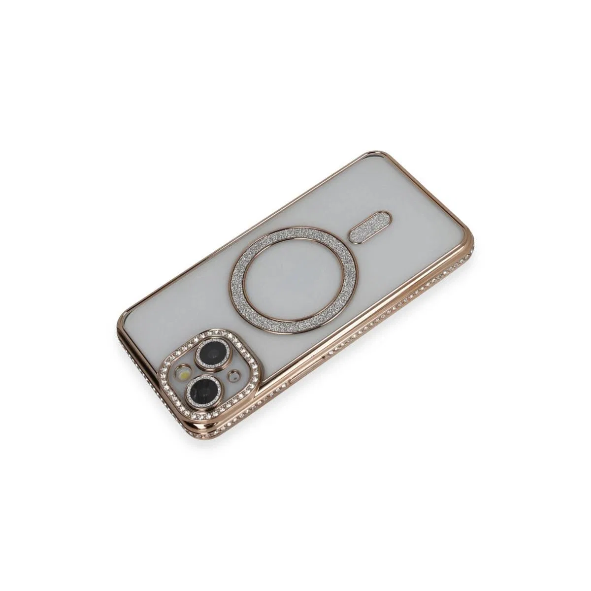 Apple İphone 13 Kılıf Joke Simli Magneticsafe Kılıf - Gold görsel 2