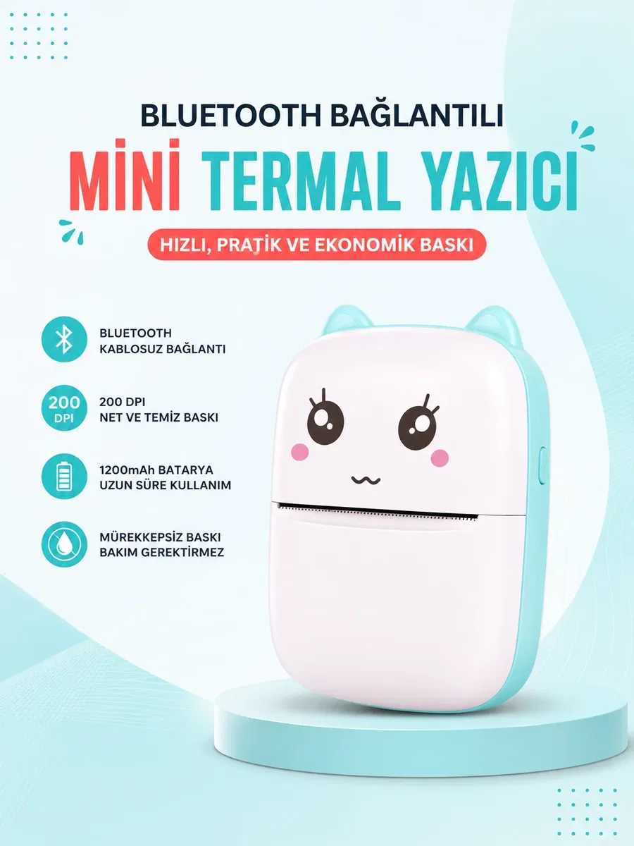 Mürekkepsiz Baskı Teknolojili Bluetooth Cep Yazıcısı