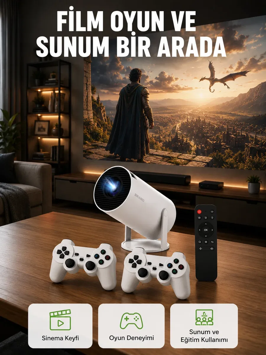 10. 000 Oyun Destekli, Çift Kollu 4K Projeksiyon – HDMI, USB, AUX, Ethernet Yok Yeni Nesil
