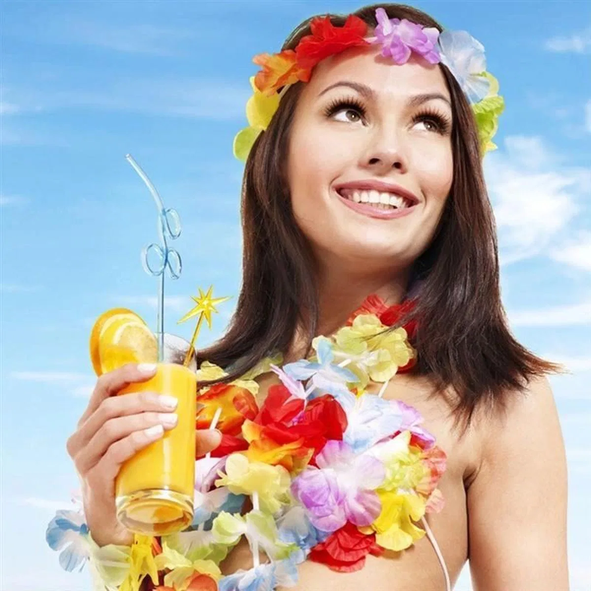 Rengarenk Hawaii Kolye Taç Bileklik Seti 4 Parça görsel 4