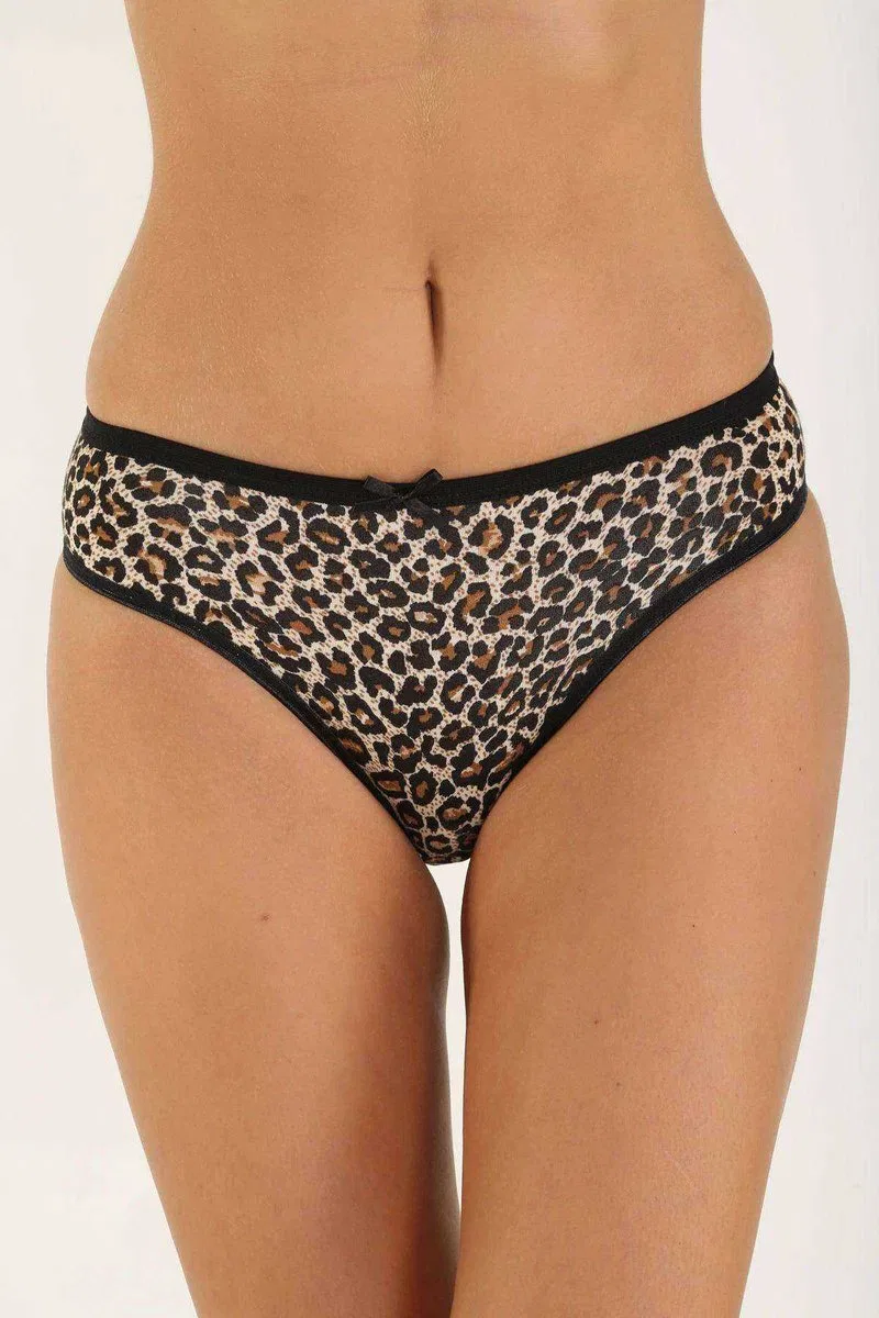 6 Adet Likralı Kadın Slip Külot Leopar Kırmızı Yeşil görsel 4