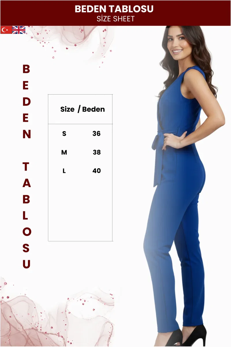 Kadın V Yaka Kolsuz Tulum görsel 5