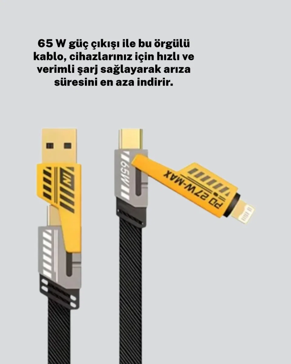 Dayanıklı 4’ü 1 Arada Çok Fonksiyonlu Hızlı Şarj Veri Kablosu görsel 3
