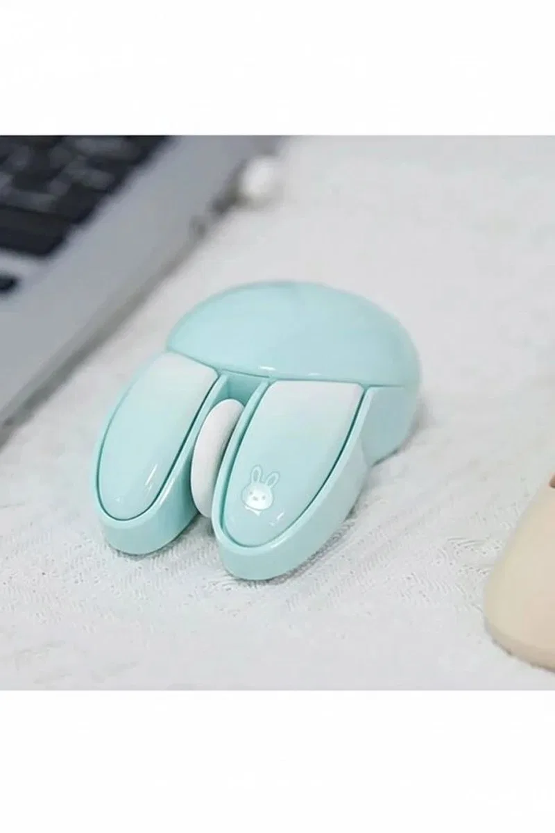 Tavşan Figürlü Kablosuz Mouse Pil Dahil Etiket Hediyeli Mavi görsel 4