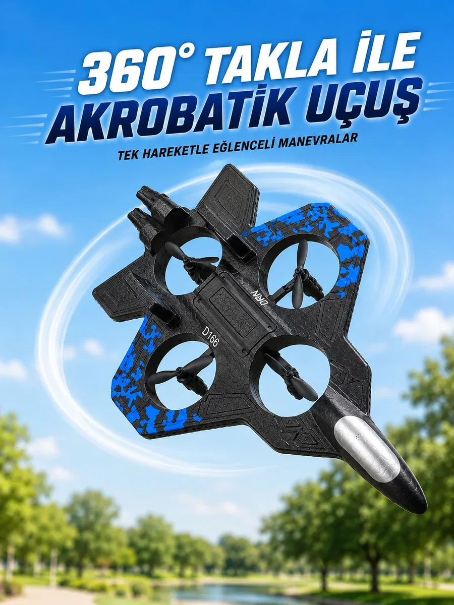 Uzaktan Kumandalı Savaş Uçağı Drone 2. 4 GHz Jiroskoplu Tek Tuş Kalkış İniş 360° Dönüş