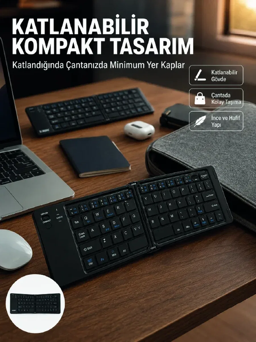 Kablosuz Katlanabilir Bluetooth Klavye Telefon Tablet Bilgisayar Uyumlu