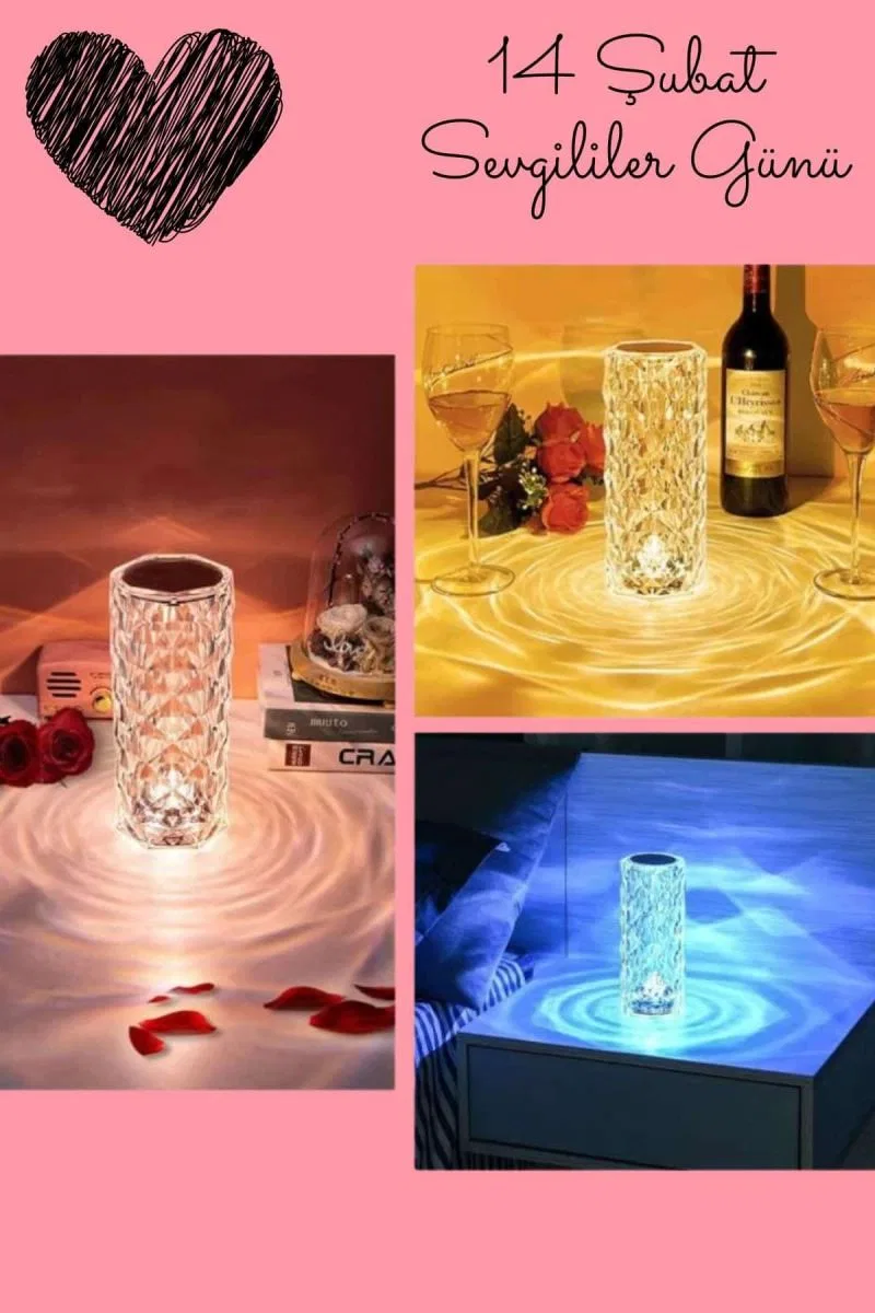 Sevgililer Gününe Özel Romantik Kristal Gece Lambası Sevgiliye Hediye görsel 2