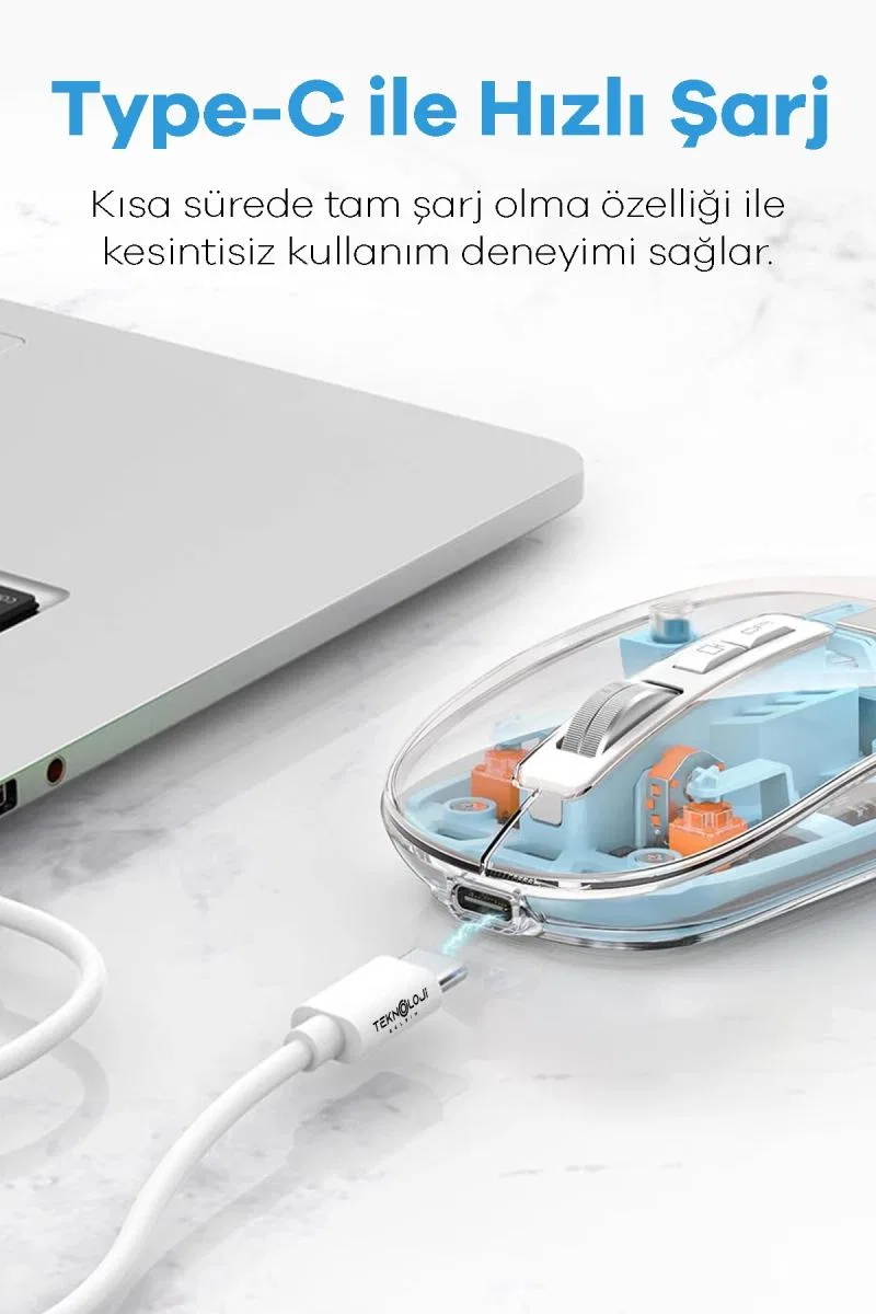 Bluetooth Usb Çift Modlu Sessiz Mouse, Şeffaf Mıknatıslı Kapaklı, Type-c Şarjlı, Dpı Ayarlı, Kablosuz 10m Çekim Mesafeli, Masaüstü Kısayol Tuşlu, Taşınabilir Şarjlı Mouse Siyah görsel 7