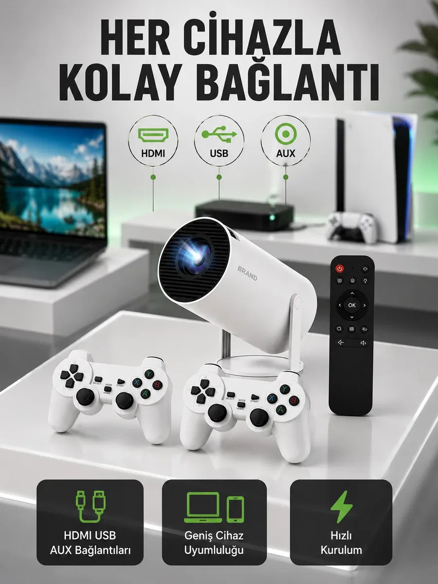 Portatif 4K Projeksiyon – 4. 000 Uygulama, Kablosuz Yansıtma ve Bluetooth 5. 0 Yeni Nesil