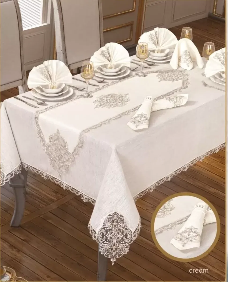 26 Parça Elegant Linen Krem-Gold 12 Kişilik 160 × 260 cm Masa Takımı görsel 3