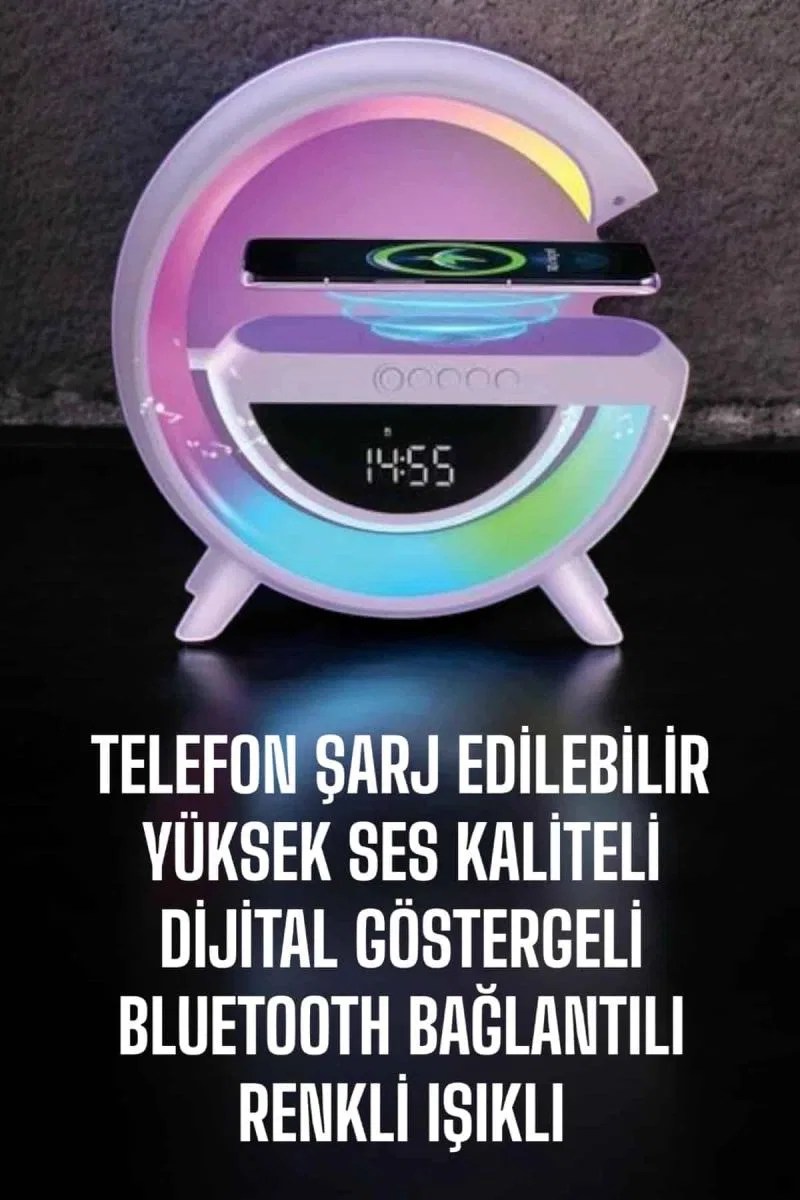 Bluetooth Hoparlör 15w Kablosuz Hızlı Şarj Led Gece Lambası görsel 2