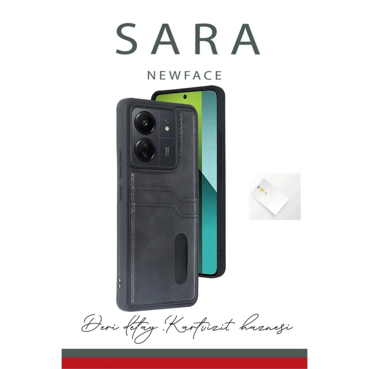 Xiaomi Redmi 13c Kılıf Sara Kartvizitli Deri Kılıf - Lacivert görsel 3