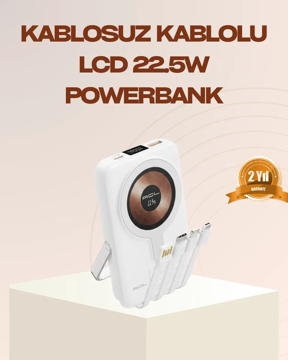 Manyetik Kablosuz Powerbank 22. 5W Hızlı Şarj LCD Ekranlı