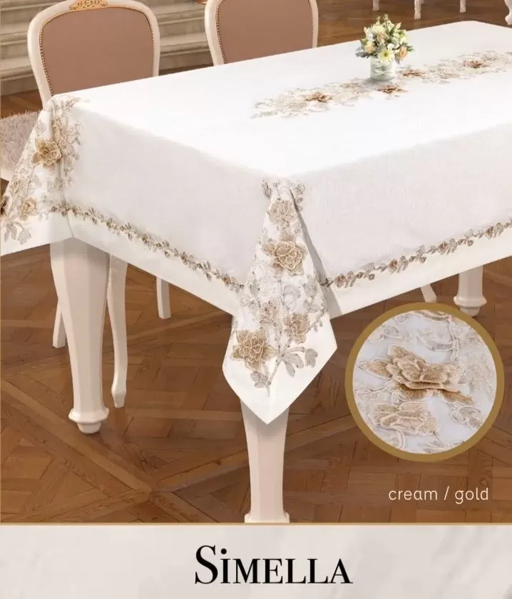 Keten Masa Örtüsü Tablecloth 160x300 cm Yemek Masası Örtüsü Simella Model Krem-God Detay görsel 7