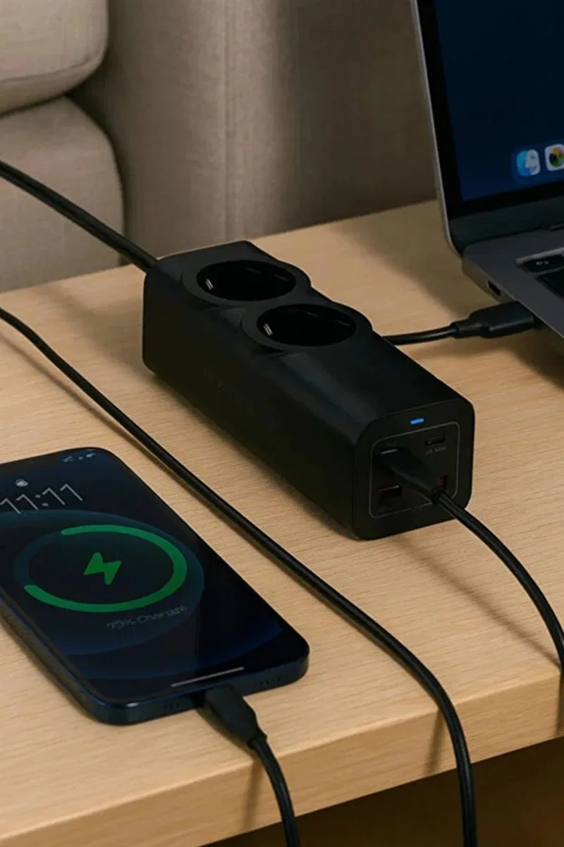 67w Hızlı Şarjlı Akıllı Çoklu Priz – 2000w Güç, 2 Usb-c + 2 Usb-a Çıkışlı, Telefon & Laptop Uyumlu görsel 4