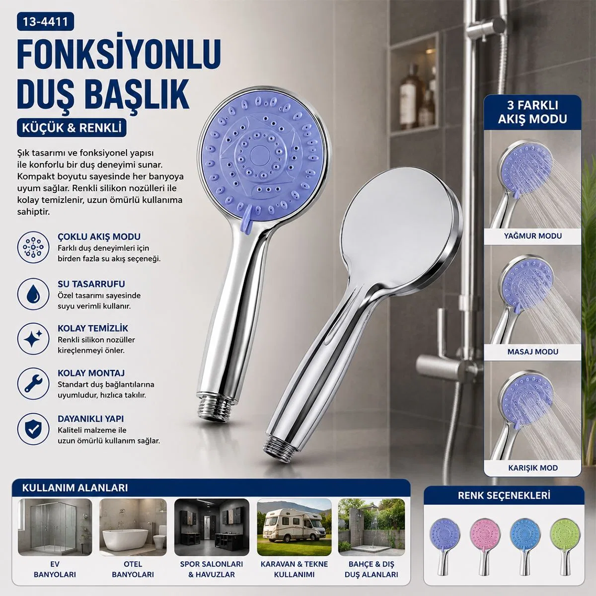 Fonksiyonlu Küçük El Duş Başlığı görsel 3