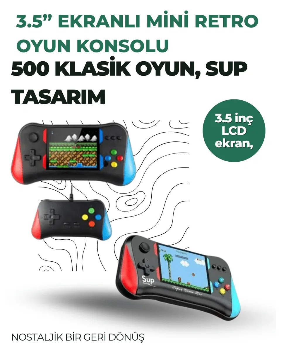 3. 5 İnç Ekranlı Klasik Oyun Konsolu – 500 Dahili Oyun