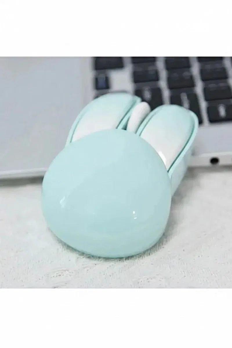 Tavşan Figürlü Kablosuz Mouse Pil Dahil Etiket Hediyeli Mavi görsel 3