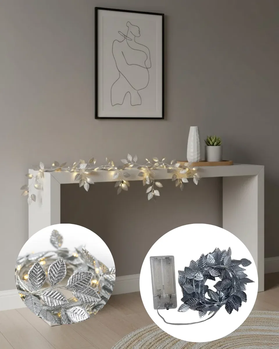 Yaprak Şekilli Gümüş LED Işık Pilli Dekoratif Aydınlatma görsel 3