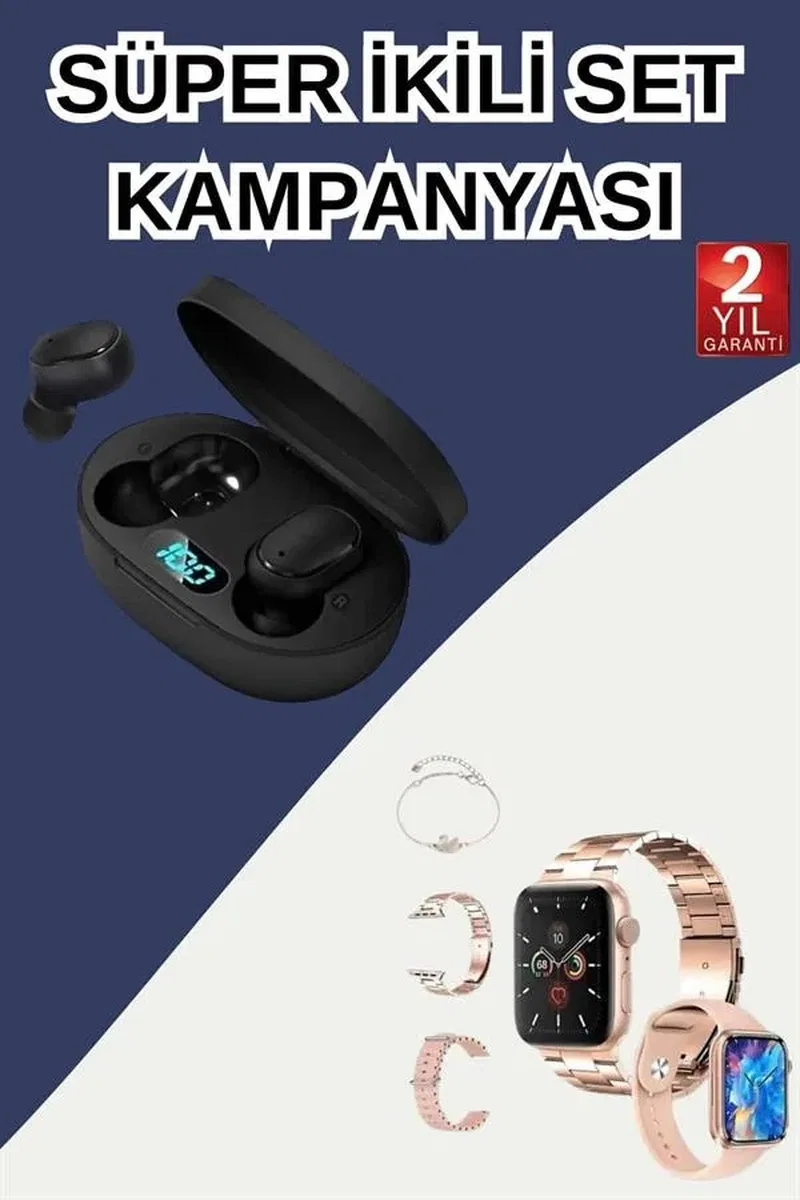 Nabız Ölçer Hediye Bileklikli Akıllı Saat ve Dijital Göstergeli Bluetooth Kulaklık Çoklu Şarj Girişi görsel 2
