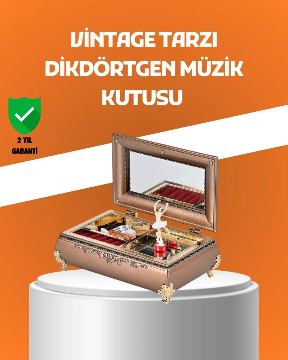 Müzikli Balerin Figürlü Takı Kutusu Piyano Desenli Dekoratif