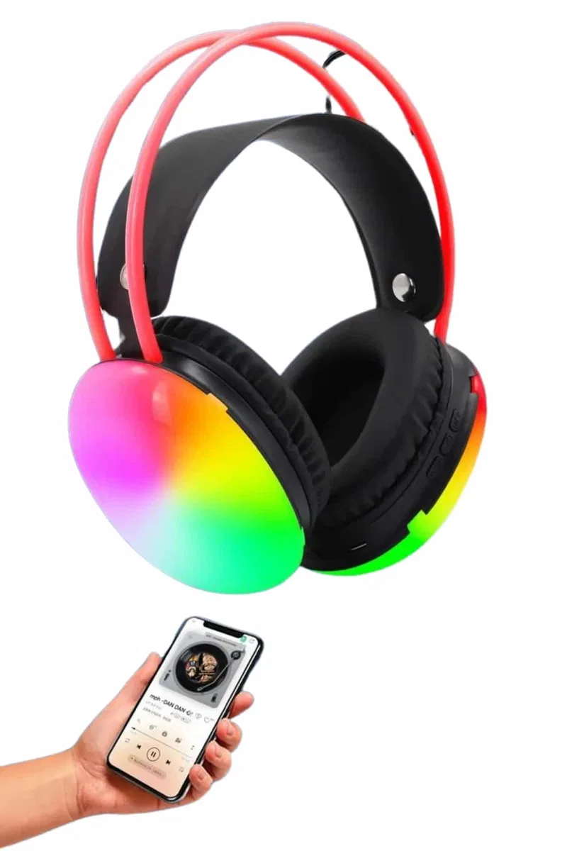RGB Işıklı Yüksek Ses Kaliteli Kablosuz Kulak Üstü Bluetooth Kulaklık görsel 4