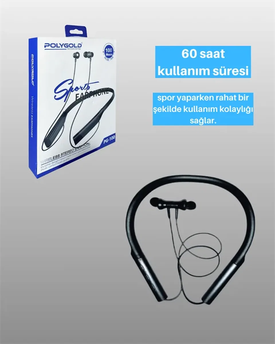 Polygold PG-100 Bluetooth Kulaklık – Ergonomik Boyun Bantlı Tasarım, Net Ses ve Konfor görsel 3