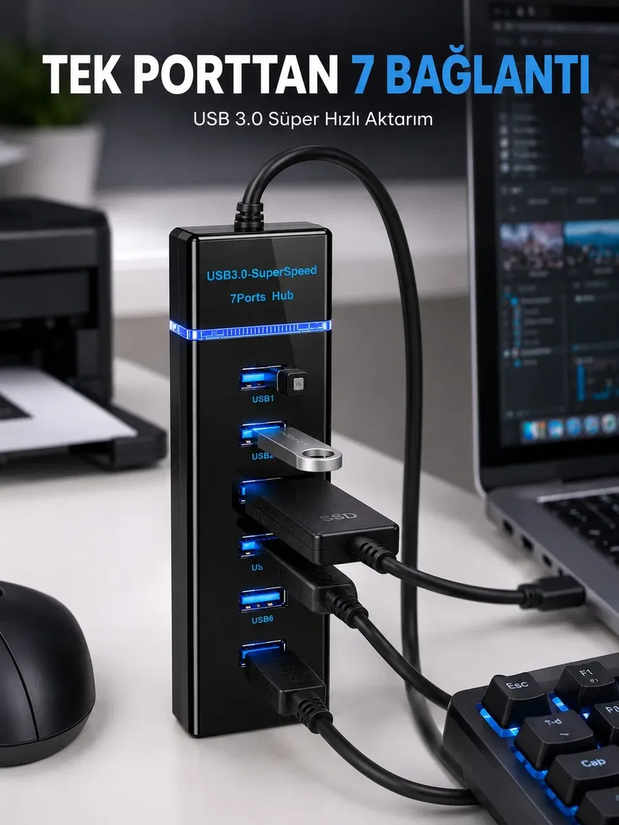 USB Hub 7 Port USB 3. 0 Çoklayıcı Windows Uyumlu
