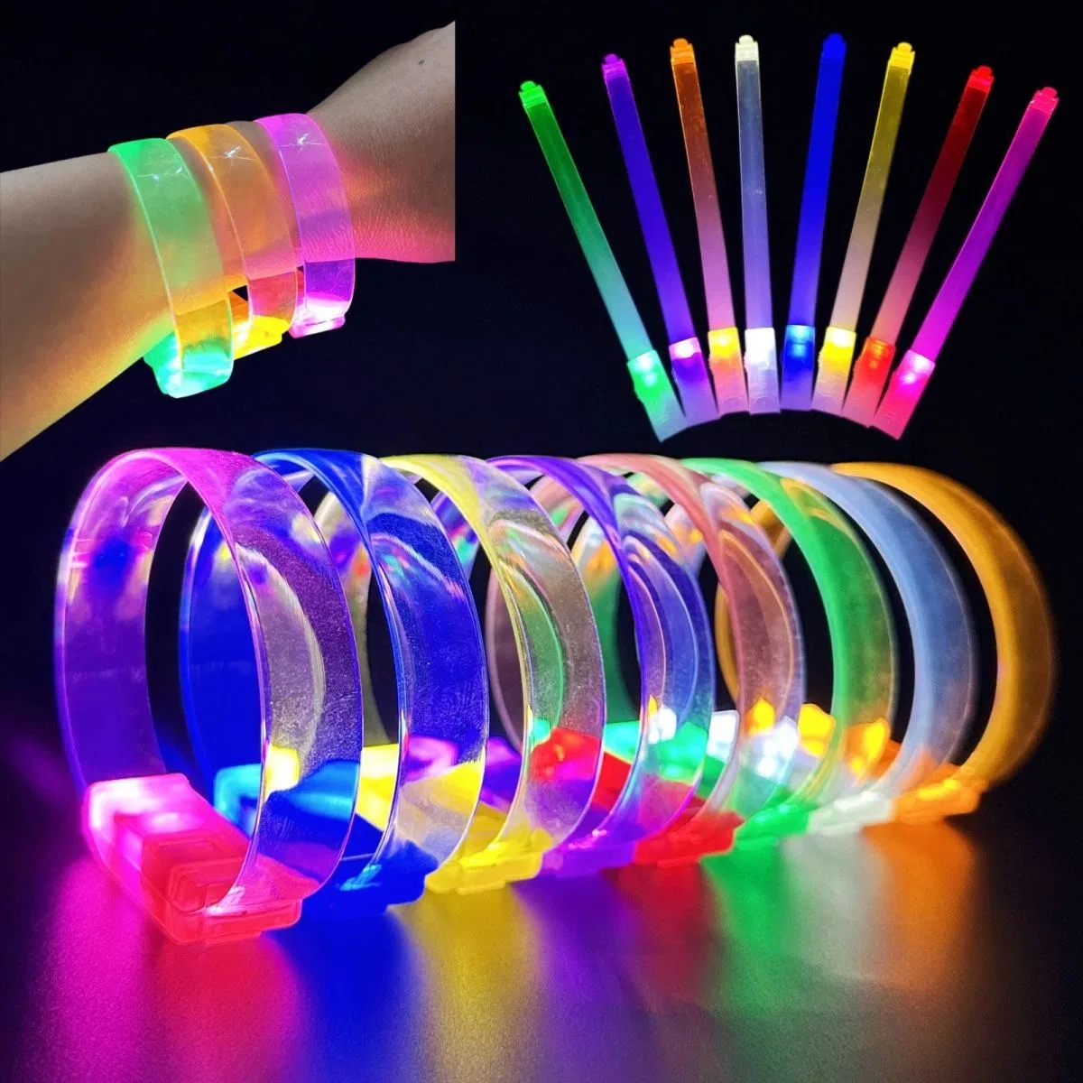 3 Modlu Pilli Led Işıklı Esnek Parti Bilekliği Sarı görsel 2