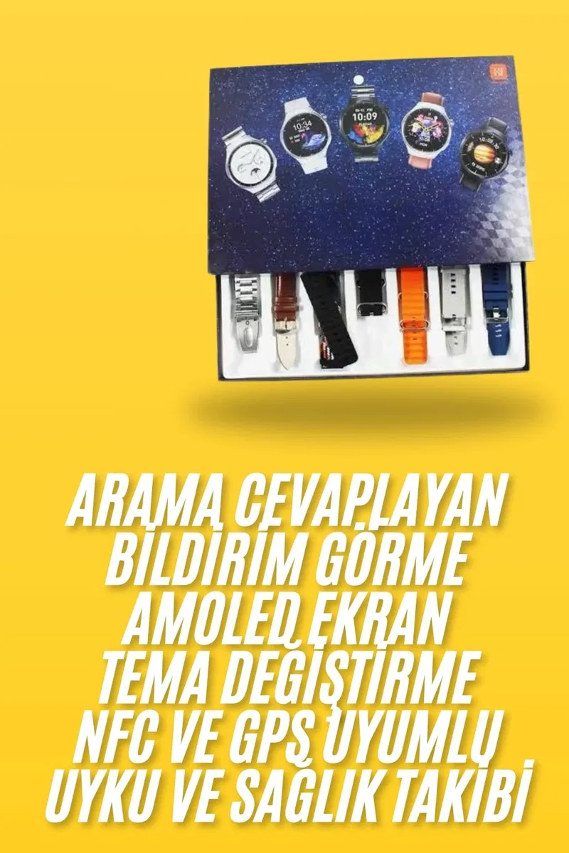 7 Kordonlu Akıllı Saat Siyah Kasa Dokunmatik Ekran Uyku ve Sağlık Takibi görsel 2