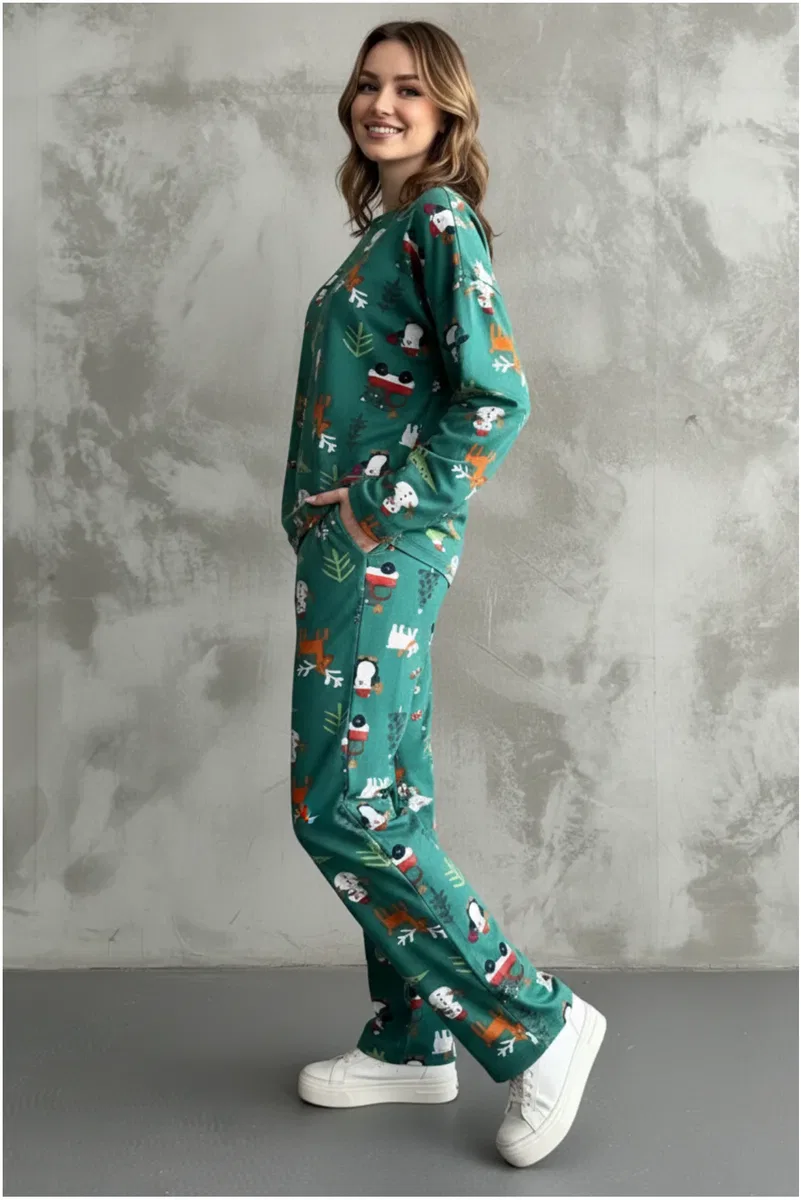 Kadın Şık Yılbaşı Konsept Oversize Yumuşak Doku Pijama Takımı görsel 2