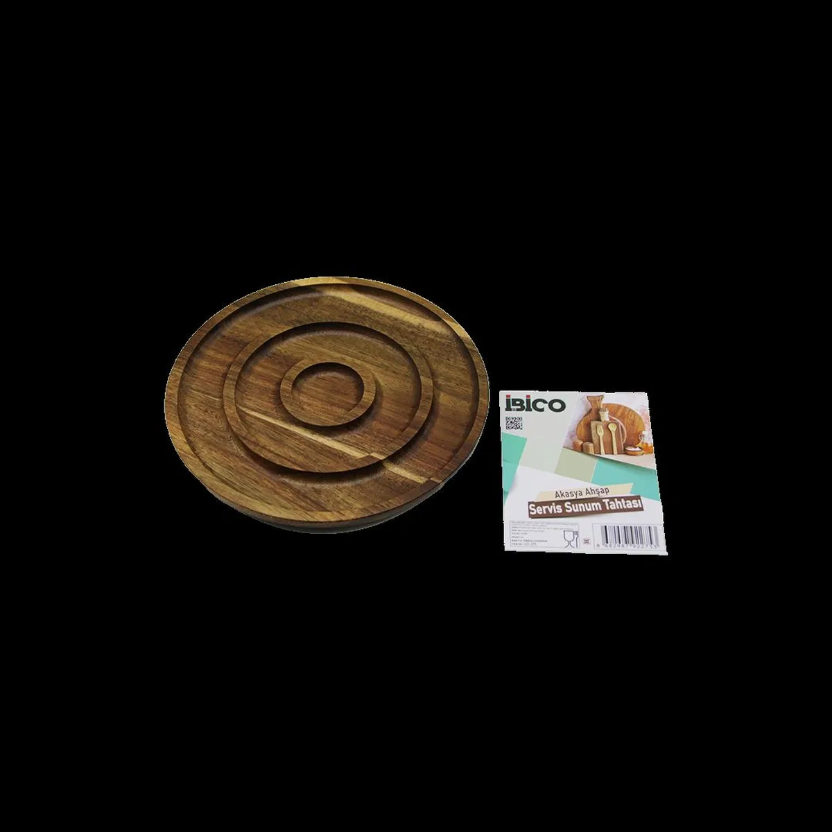 Akasya Ahşap 3 Bölmeli Yuvarlak Servis Tepsisi 20 cm - 50'li Paket görsel 2
