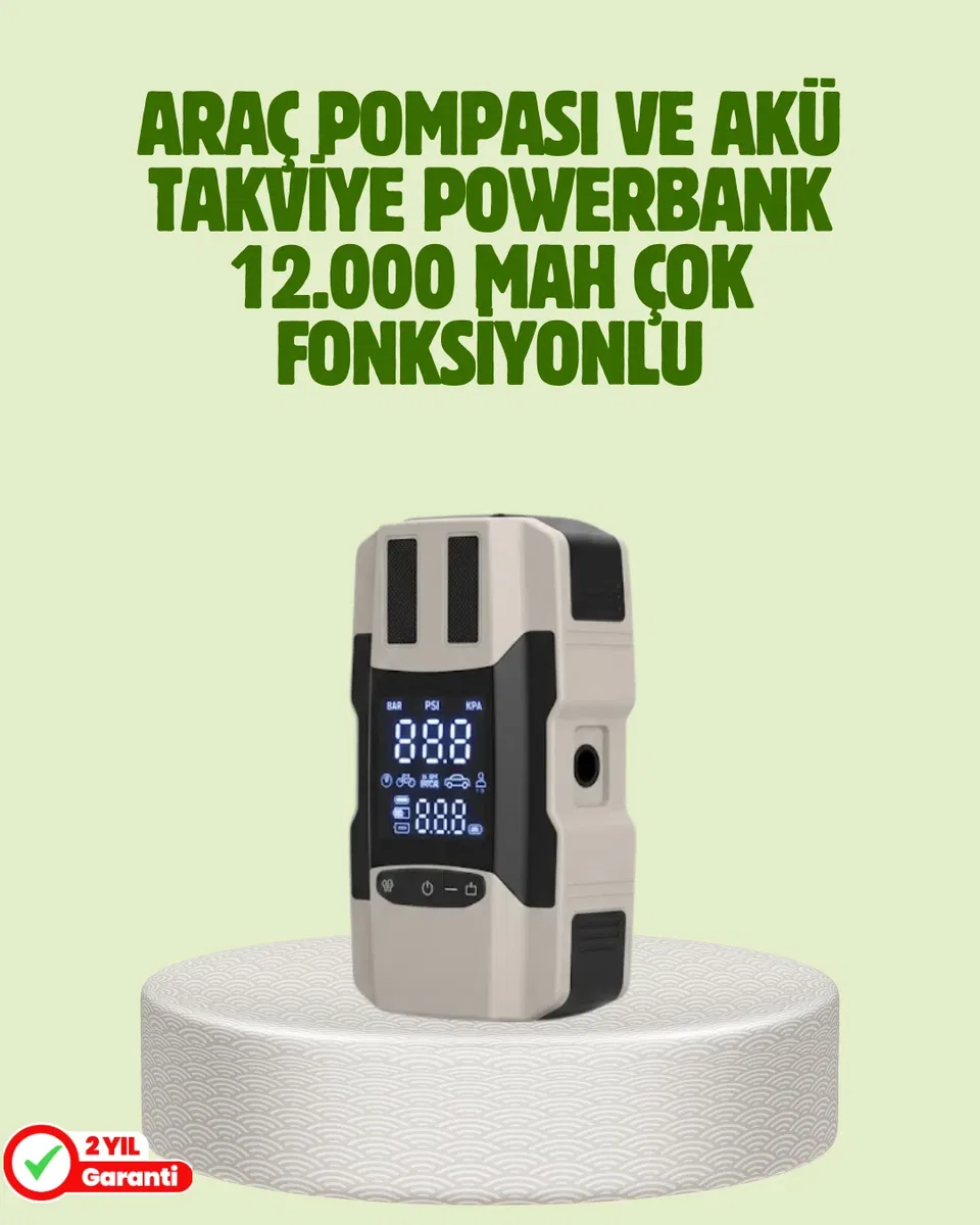 Araç Akü Takviye Cihazı ve Lastik Şişirme Pompası 12. 000 mAh
