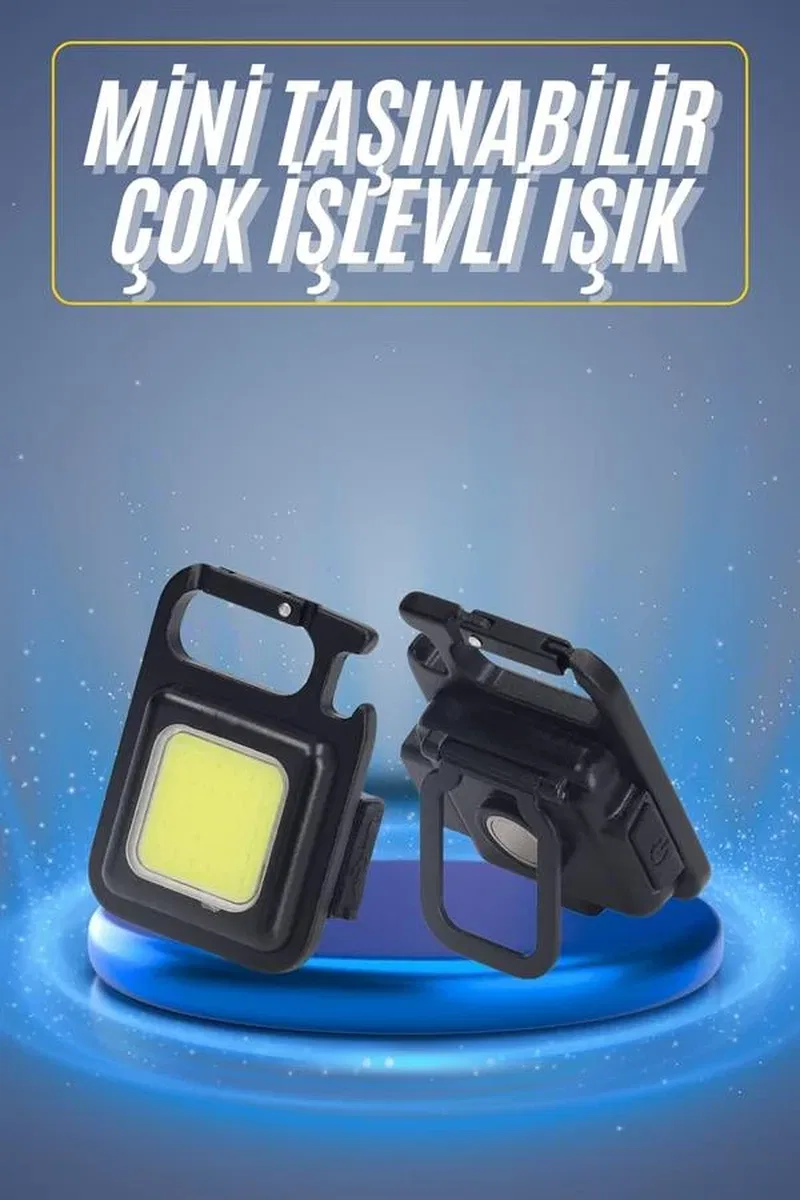 Kamp Çadır Lambası Şarjlı El Feneri Işıldak Anahtarlık Mini Mıknatıslı görsel 2