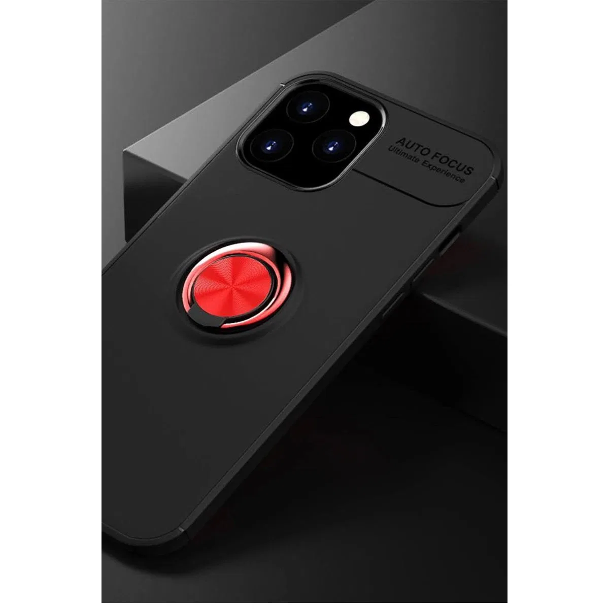 Apple İphone 12 Pro Max Kılıf Range Yüzüklü Silikon - Siyah-kırmızı görsel 2