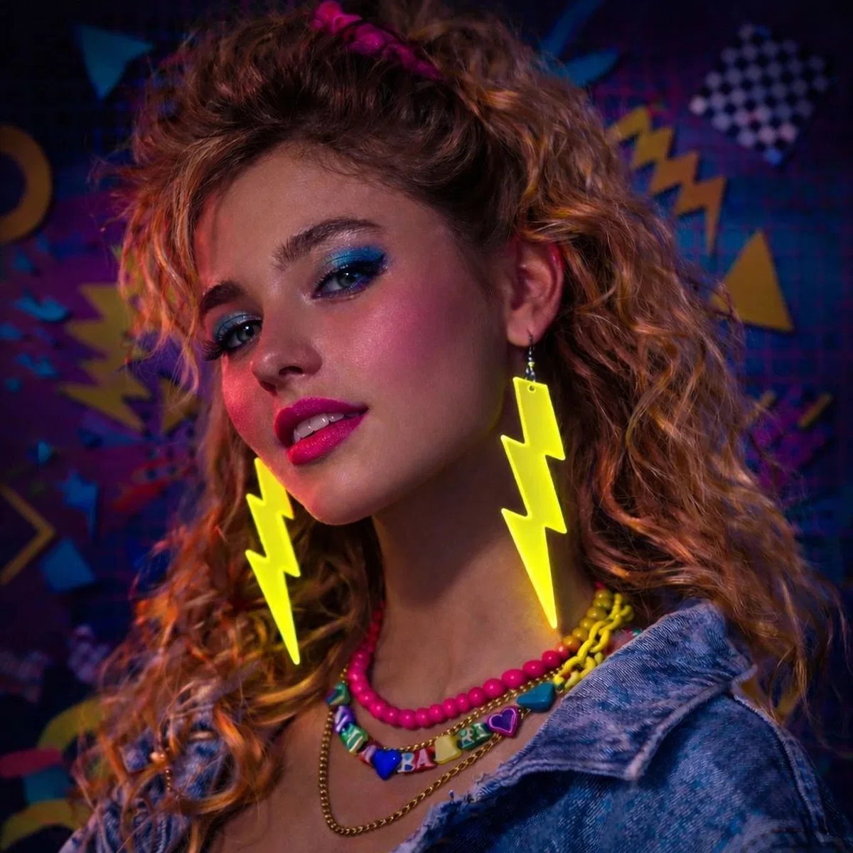 80’ler 9039lar Retro Neon Sarı Şimşek Küpe 10 Cm görsel 2
