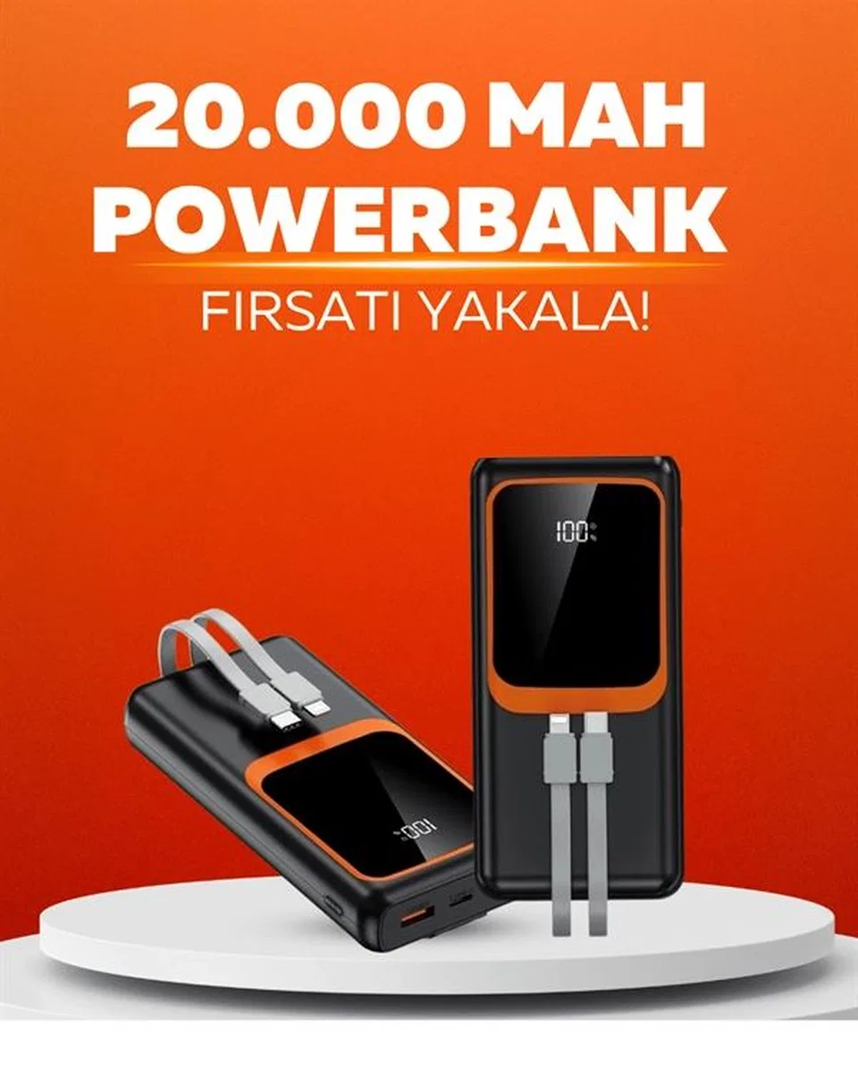 20. 000 Mah Powerbank – 22. 5w Hızlı Şarj, Çok Kablolu, Dijital Göstergeli görsel 2