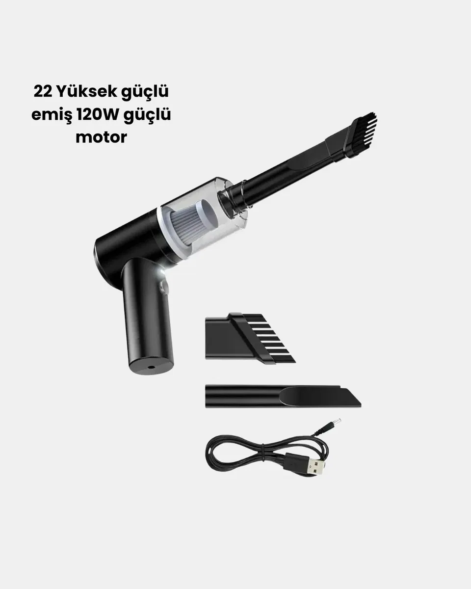Kablosuz El Süpürgesi – Araç İçi Temizlik İçin 5500PA Güçlü Emiş, USB Şarjlı görsel 2