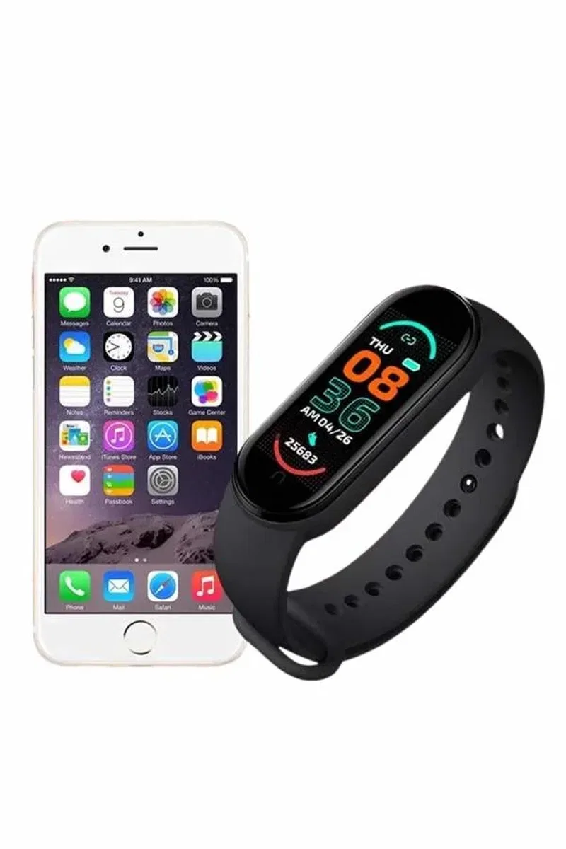 M6 Akıllı Bileklik Siyah Adımsayar Spor Takibi Android ve İOS Uyumlu görsel 4