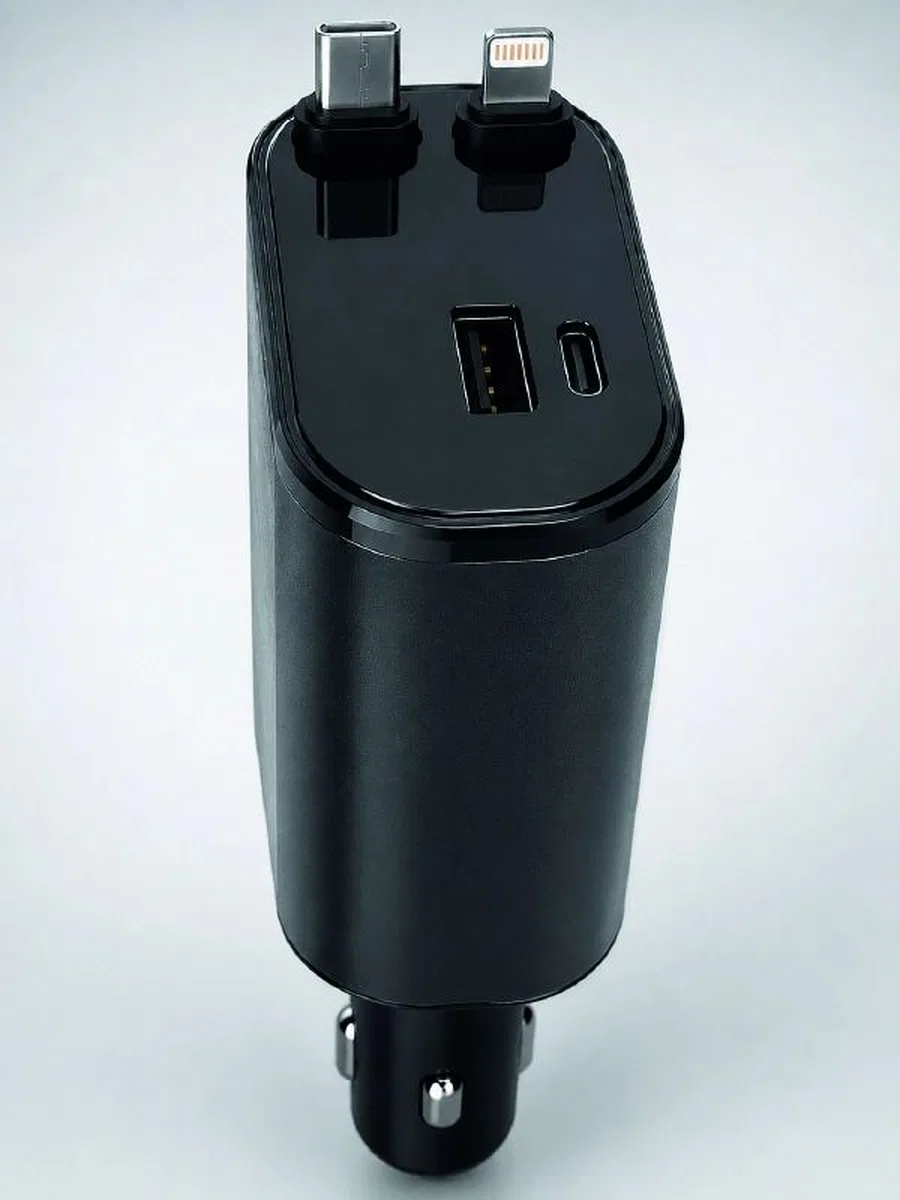 Dijital Voltaj Göstergeli Araç Şarj Cihazı Geri Çekilebilir Kablolu 4 Portlu Hızlı Şarj Adaptörü görsel 4