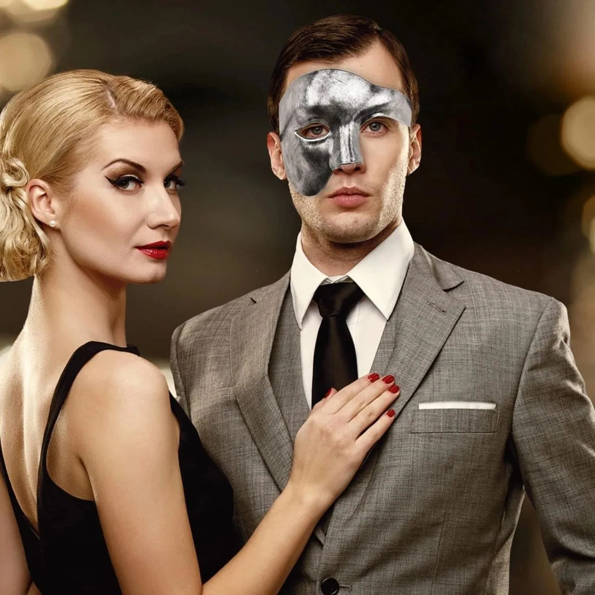 Antik Eskitme Gümüş Erkek Yarım Maske - Phantom Parti Balo Maskesi görsel 5