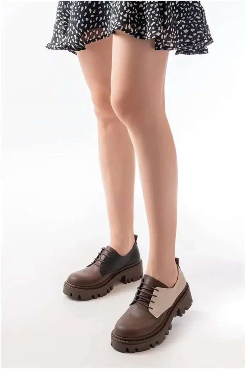 Kadın Loafer Garni Ayakkabı Ayakkabı Bağcıklı Tabanlı Yüksek Casual Günlük görsel 2
