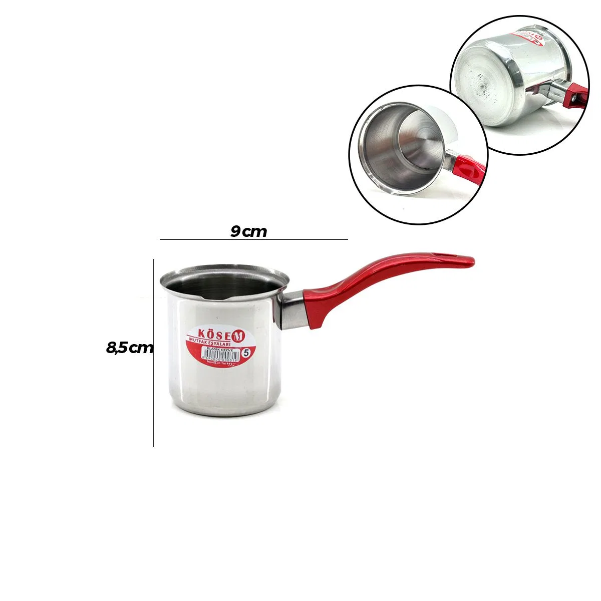 Çelik Cezve No. 5 Kırmızı Kulplu görsel 4