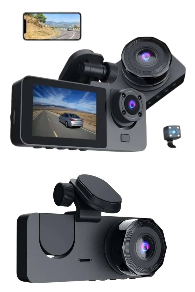 3 Kameralı 2 İnç 1080P Araç İçi Kamera Sürüş Kamerası CarPlay görsel 2