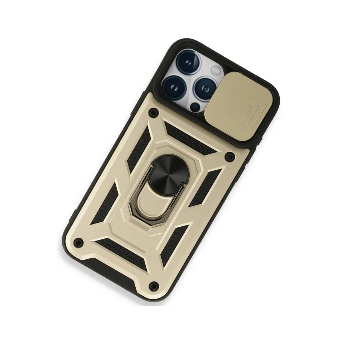 Apple İphone 15 Pro Max Kılıf Pars Lens Yüzüklü Silikon - Gold görsel 2