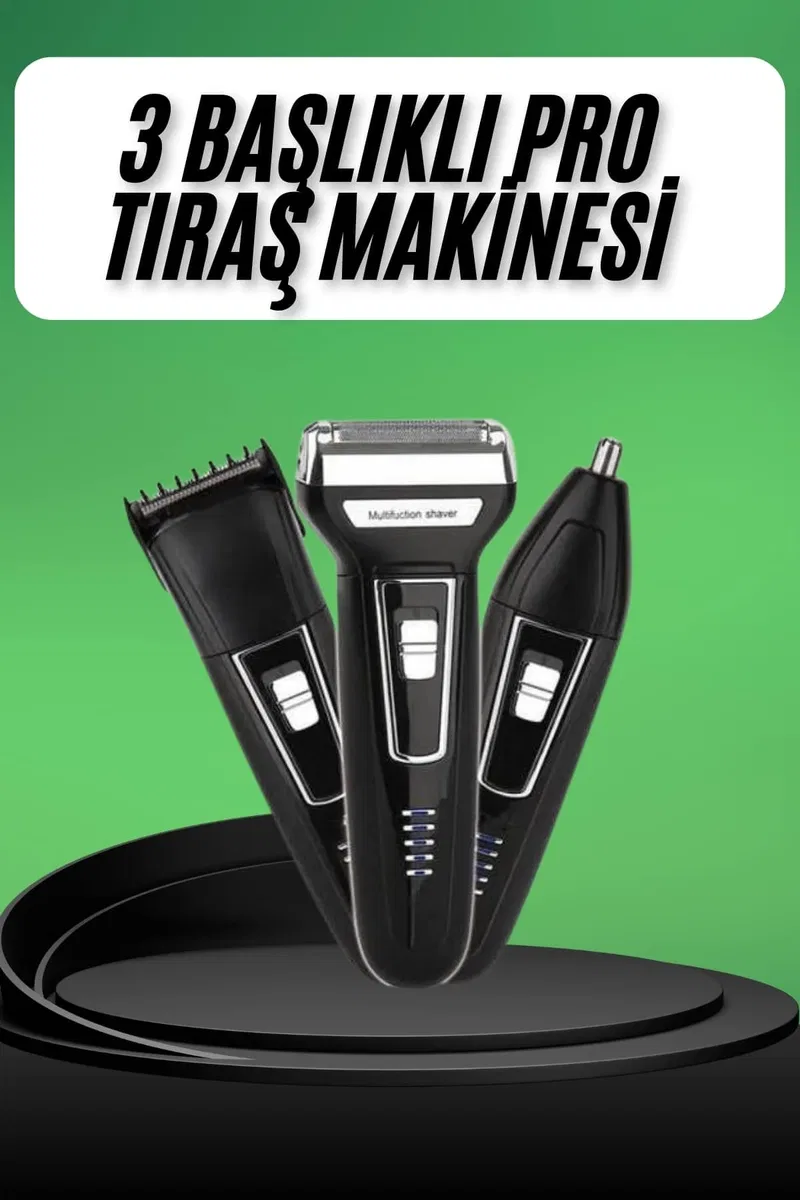 Tıraş Makinesi 3 Başlıklı T Başlıklı Hassas Ciltlere Özel Saç Sakal Vücut Kulak ve Burun