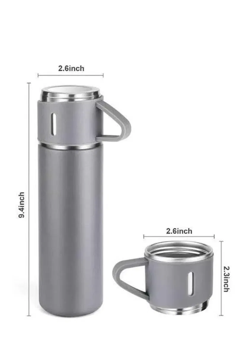 Termos Seti Paslanmaz Çelik 3 Bardaklı Vakumlu Termos Set 500 Ml 12 Saate Kadar Isı Koruma görsel 3