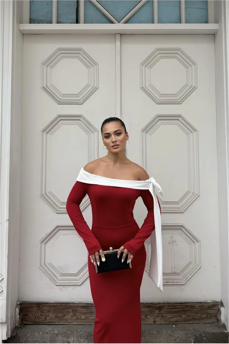 Kadın İnce İşçilik Krep Kumaş Straplez Abiye Elbise görsel 2